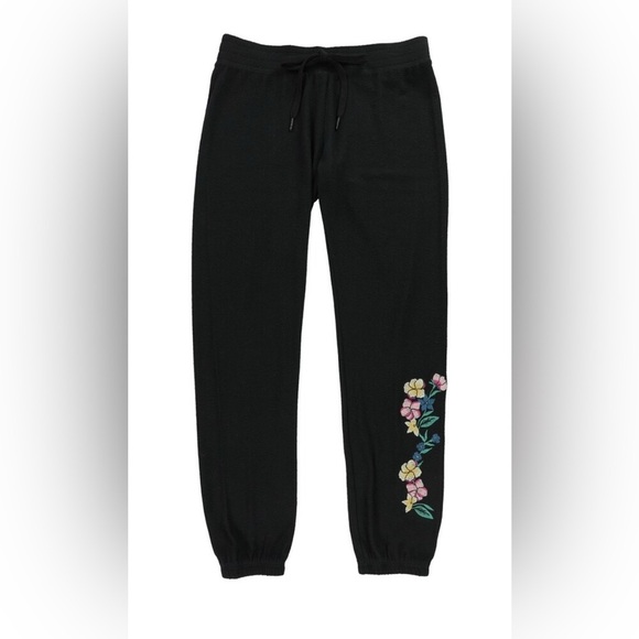 NWT PJ Salvage Black Floral Embroidered Jogger Pants Women’s Size Medium - Picture 1 of 4